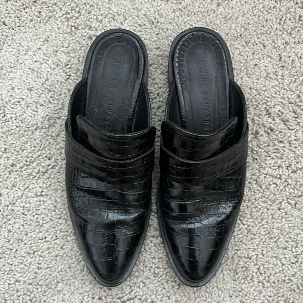 Freda Salvador Black Croc-Embossed Mules - Picture 5 of 9